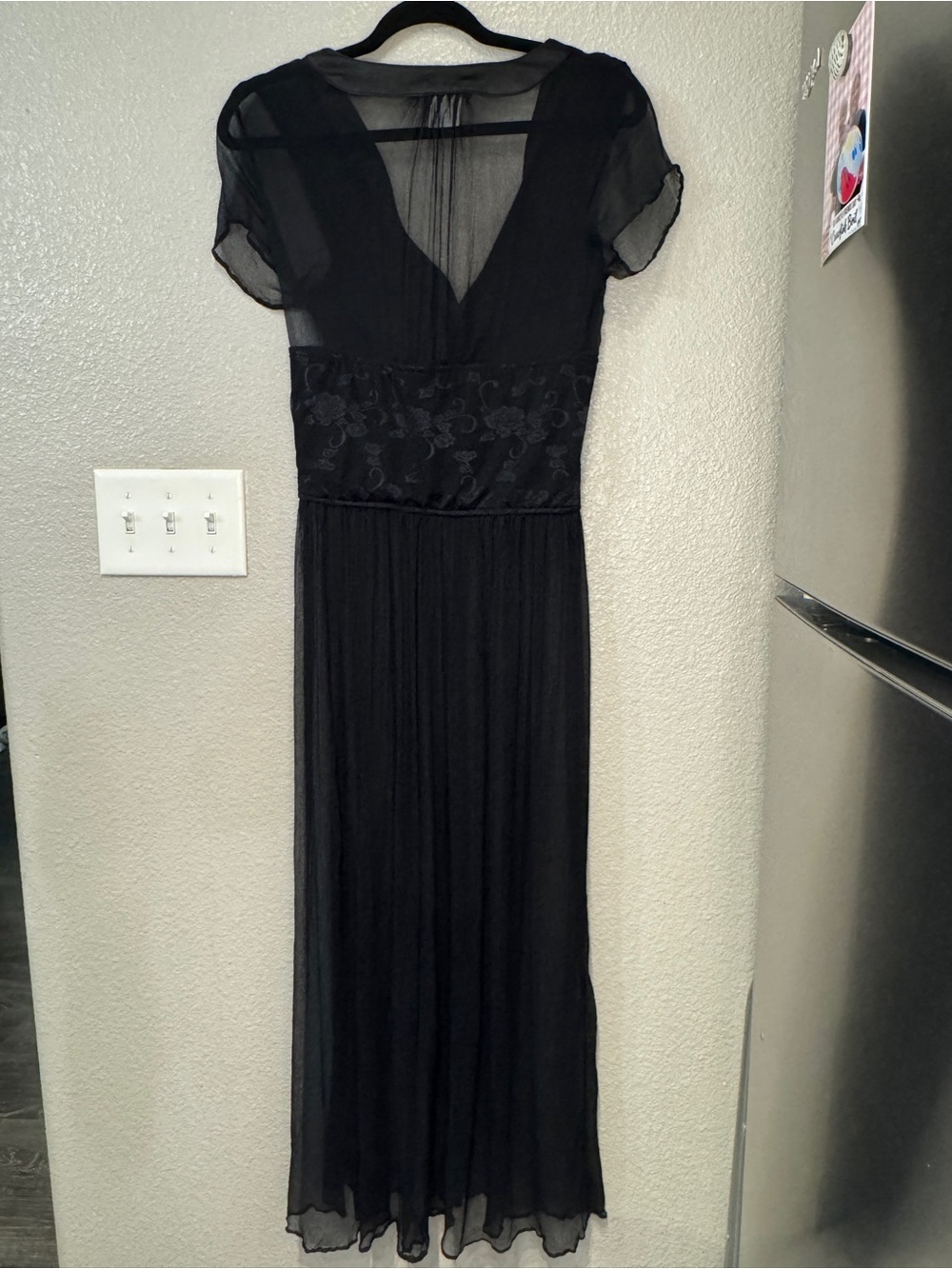 Lulu Kath 100% Mulberry Silk Black Lace Sheer Maxi Lingerie Gown Nightgown